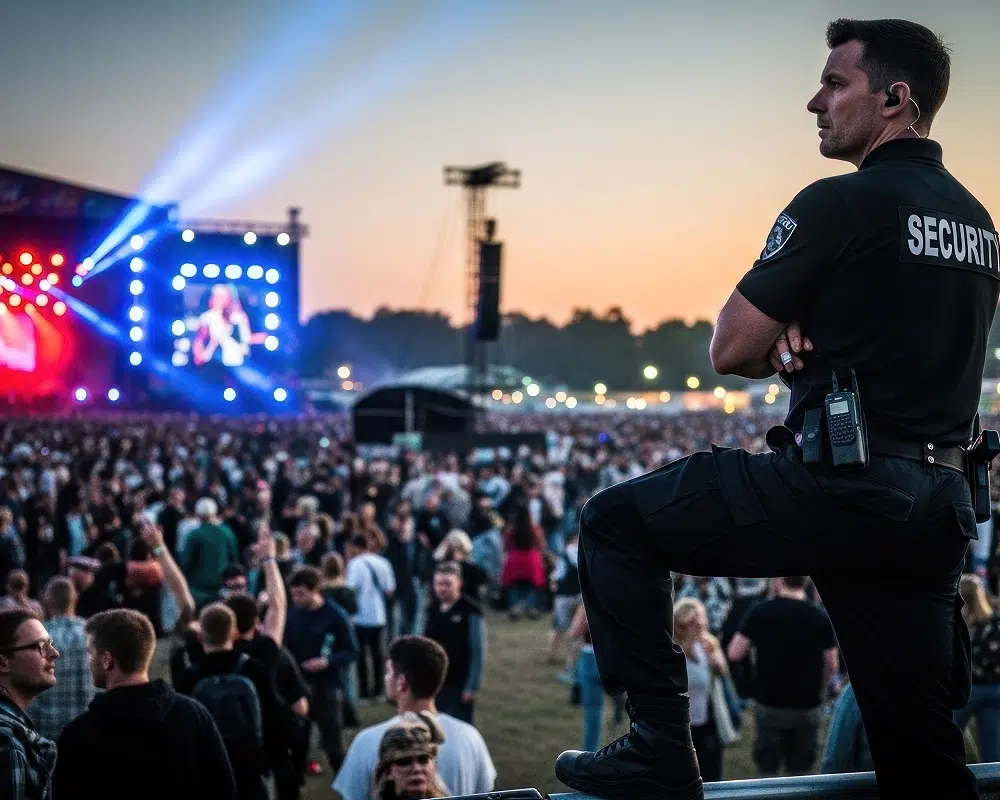 Agent de sécurité surveillant un concert en plein air