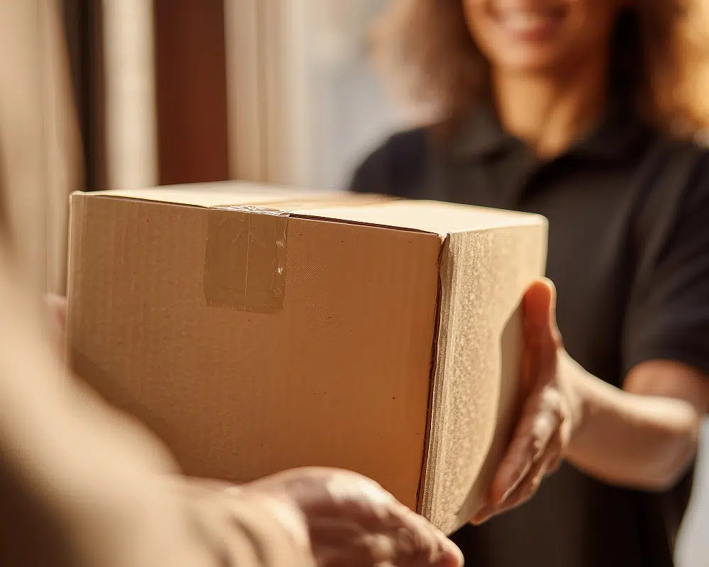 Réception de colis à domicile Personne recevant un colis à domicile