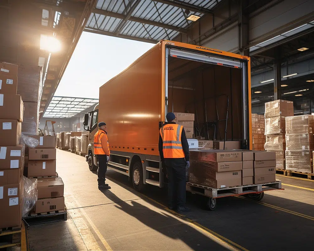 Chargement de camion en entrepôt | ON TIME GROUPE Camion de livraison dans un entrepôt lumineux