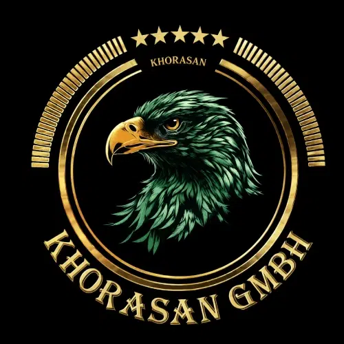 Logo de Khorasan GmbH avec un aigle vert et doré